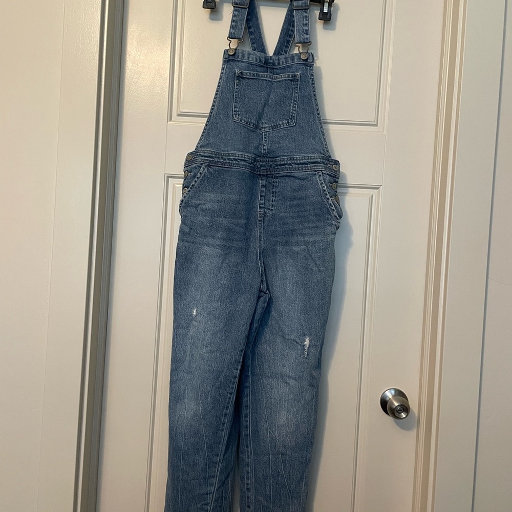 Cat & Jack Girls Denim Overalls Distressed XL 14 EUC